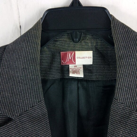 JM Collection Women Size 18 Dark Gray Check 2 Button Lined Suit Blazer - Picture 5 of 14